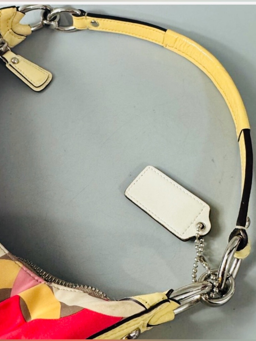 COACH Kristin Op Art Yellow Multicolor Satin Hobo Shoulder Bag 2013 #F22745 EUC - Picture 14 of 16